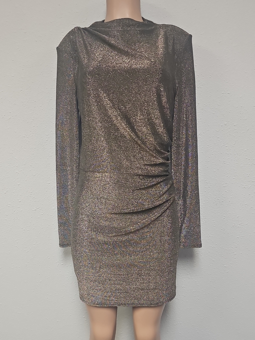 H&M Metallic Bronze Long-Sleeve Bodycon Dress